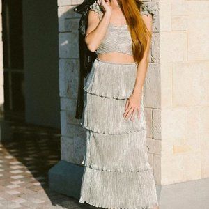 SAYLOR GIANNA TIERED RUFFLE MAXI DRESS - PLATINUM